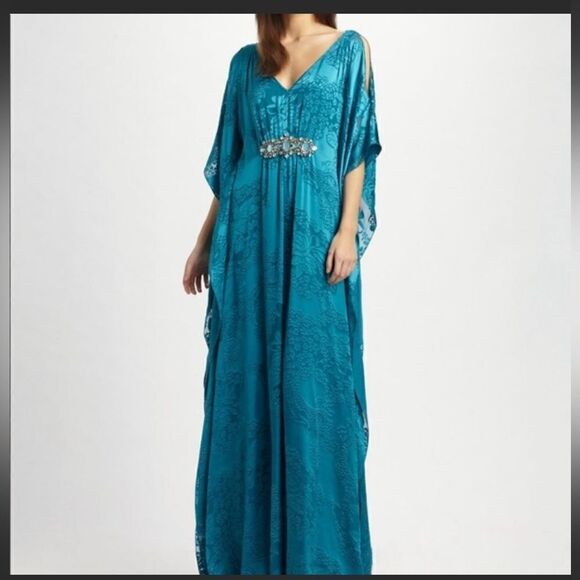 Badgley Mischka Collection Turquoise
Caftan Dress Sz- Medium Rare - Picture 3 of 16